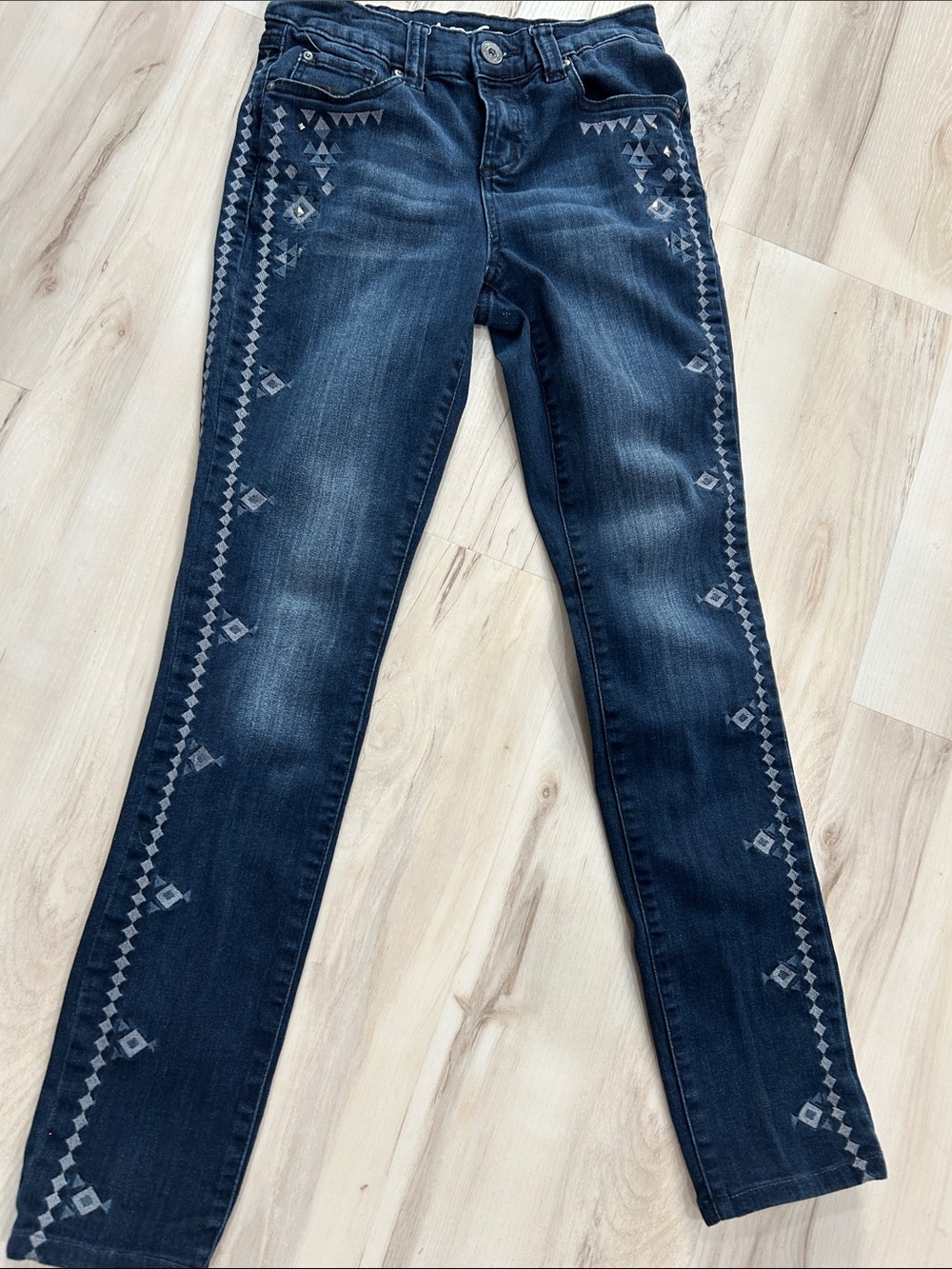 Women's Dark Blue Skinny Jeans with Side Embroidered Trim